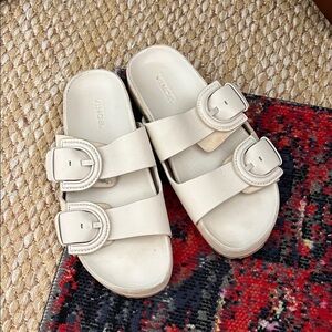 Vince Off-White Slide Sandals with Buckles